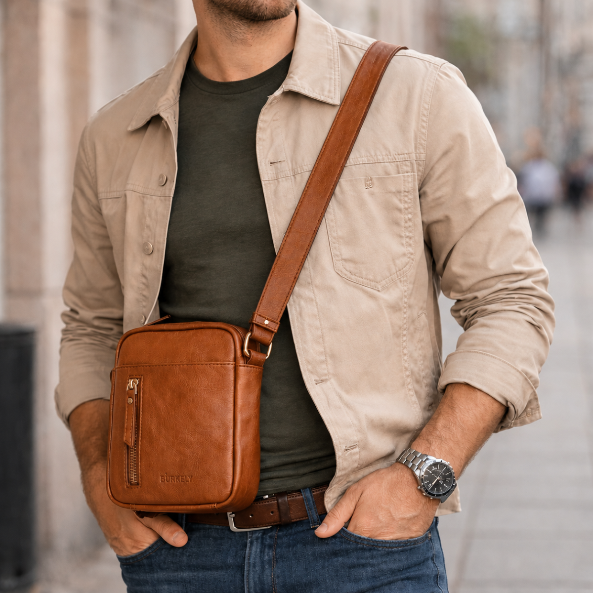 Schoudertas voor heren&nbsp;van leer &ndash; crossbodytas