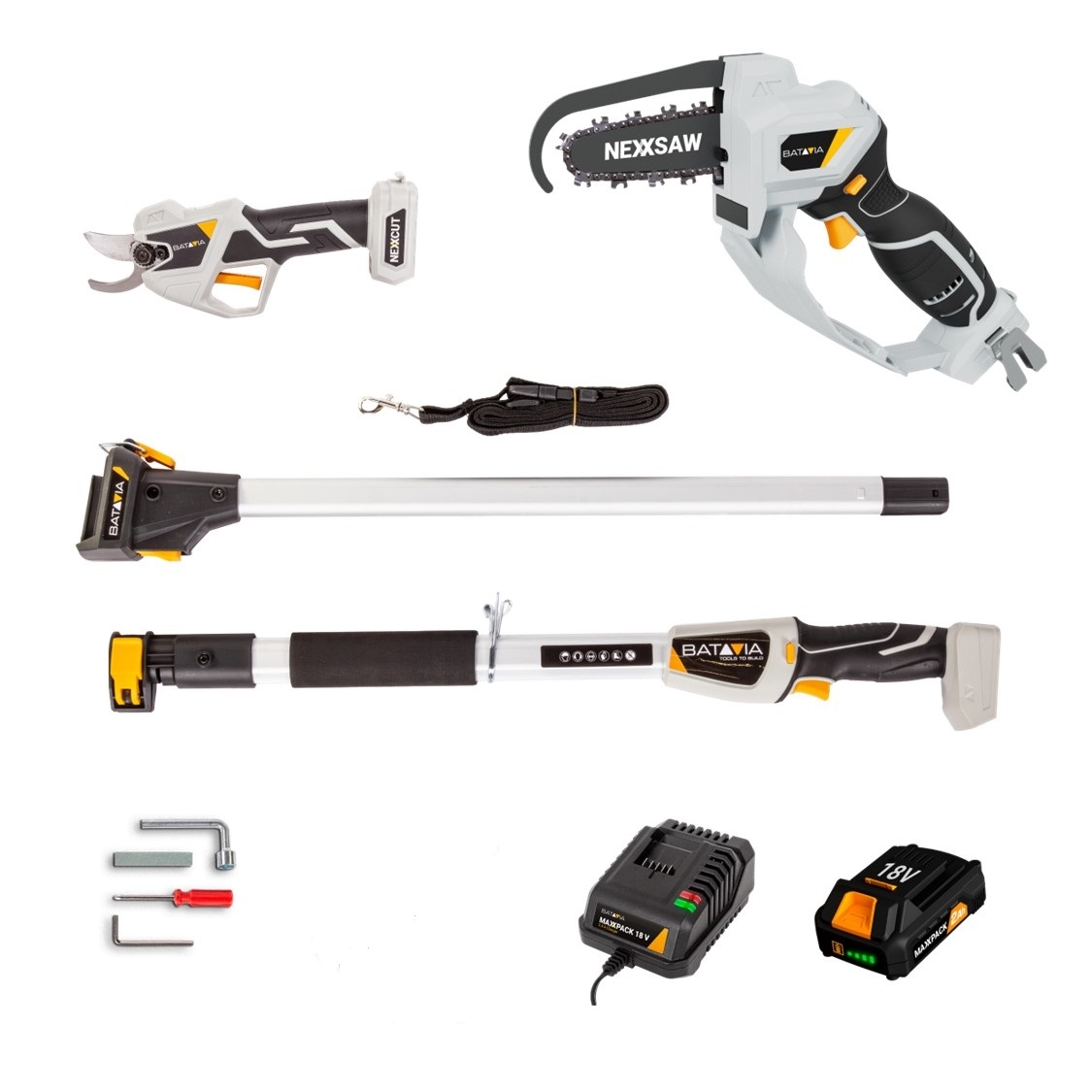 18V super snoeiset met kettingzaag, takkenschaar en verlengsteel 1.25cm