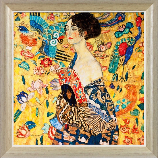 Gustav Klimt schilderij - Dame met waaier (77 x 77 cm)