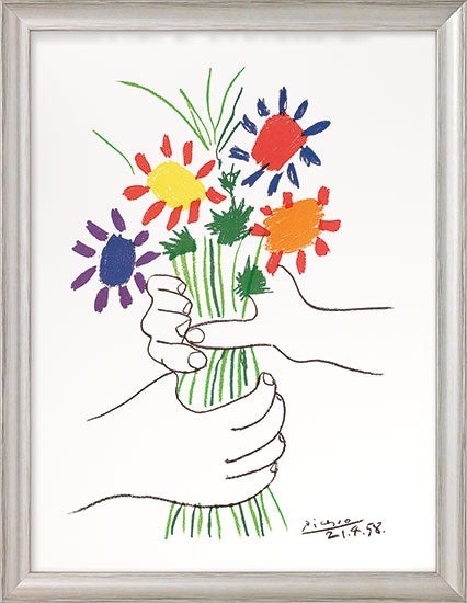 Pablo Picasso schilderij - Handen met boeket bloemen (89 x 59 cm)
