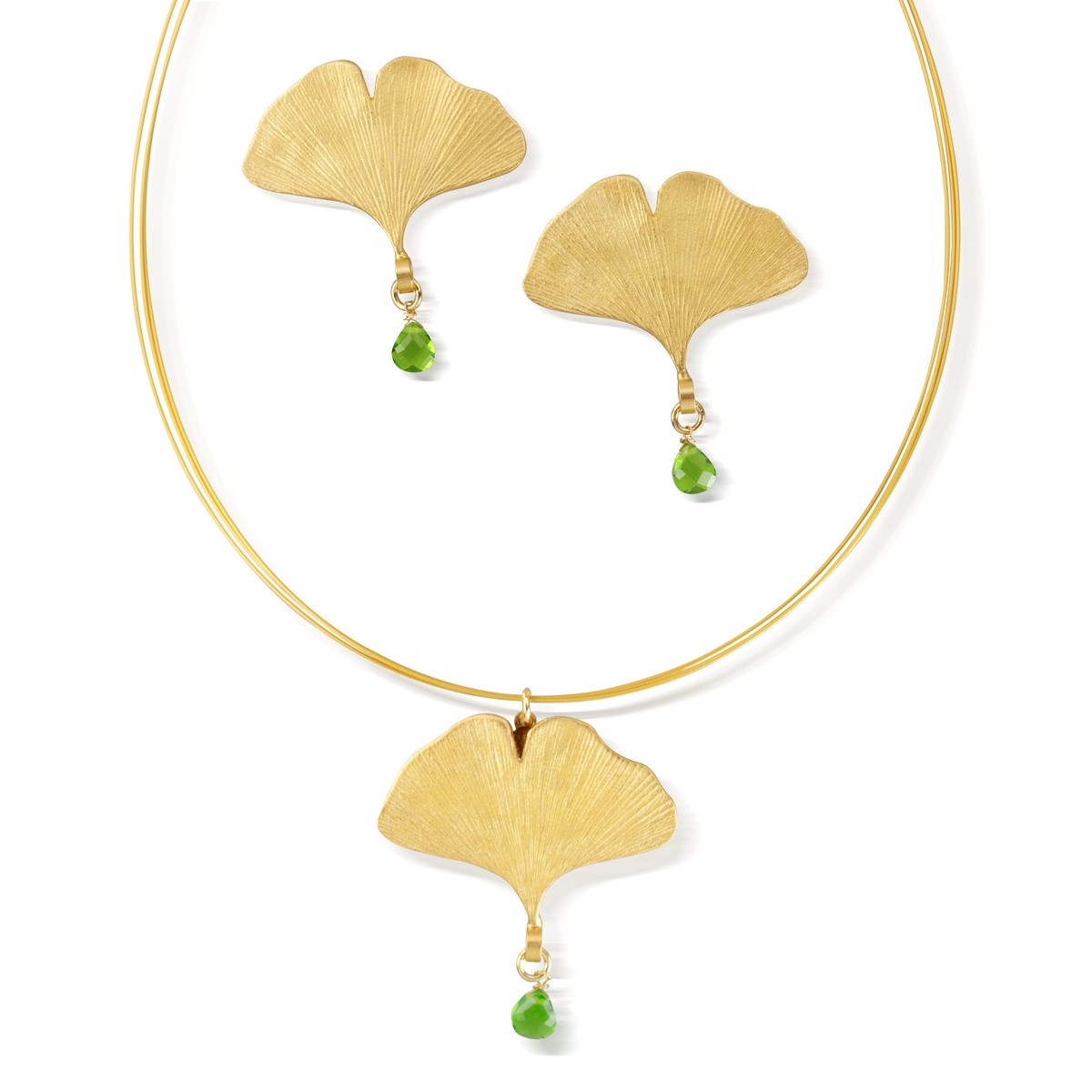 Sieradenset Petra Waszak Ginkgo met Groen Kristalglas