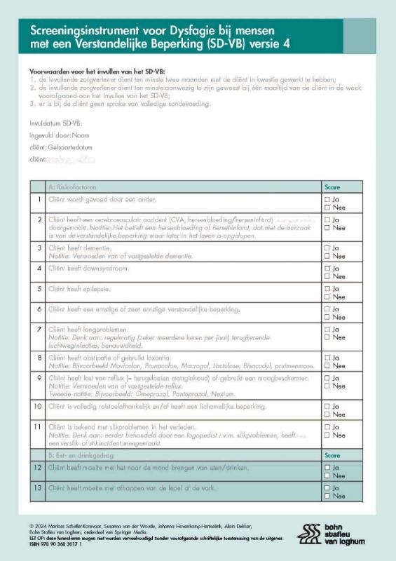 Screeningsinstrument voor Dysfagie bij mensen met een Verstandelijke beperking (SD-VB)