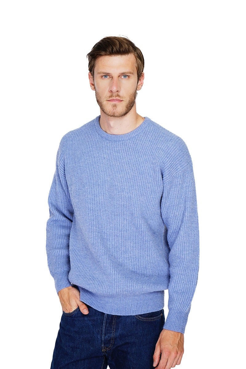 Geribbelde herentrui met wijde ronde hals