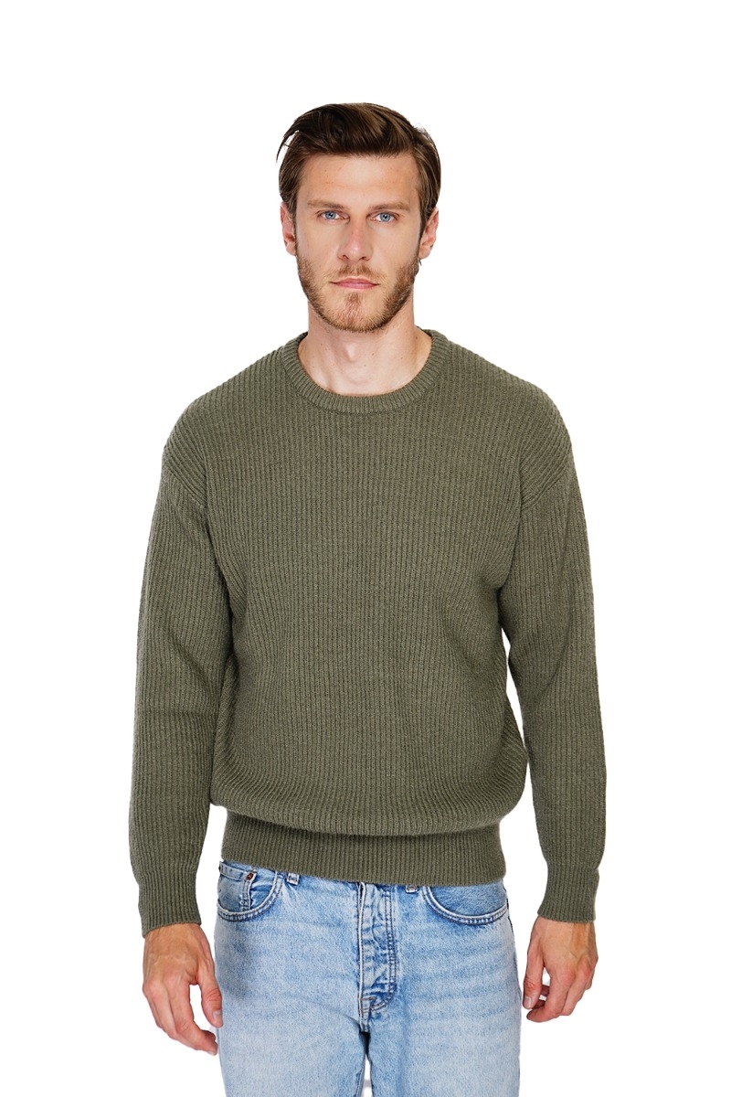 Geribbelde herentrui met wijde ronde hals