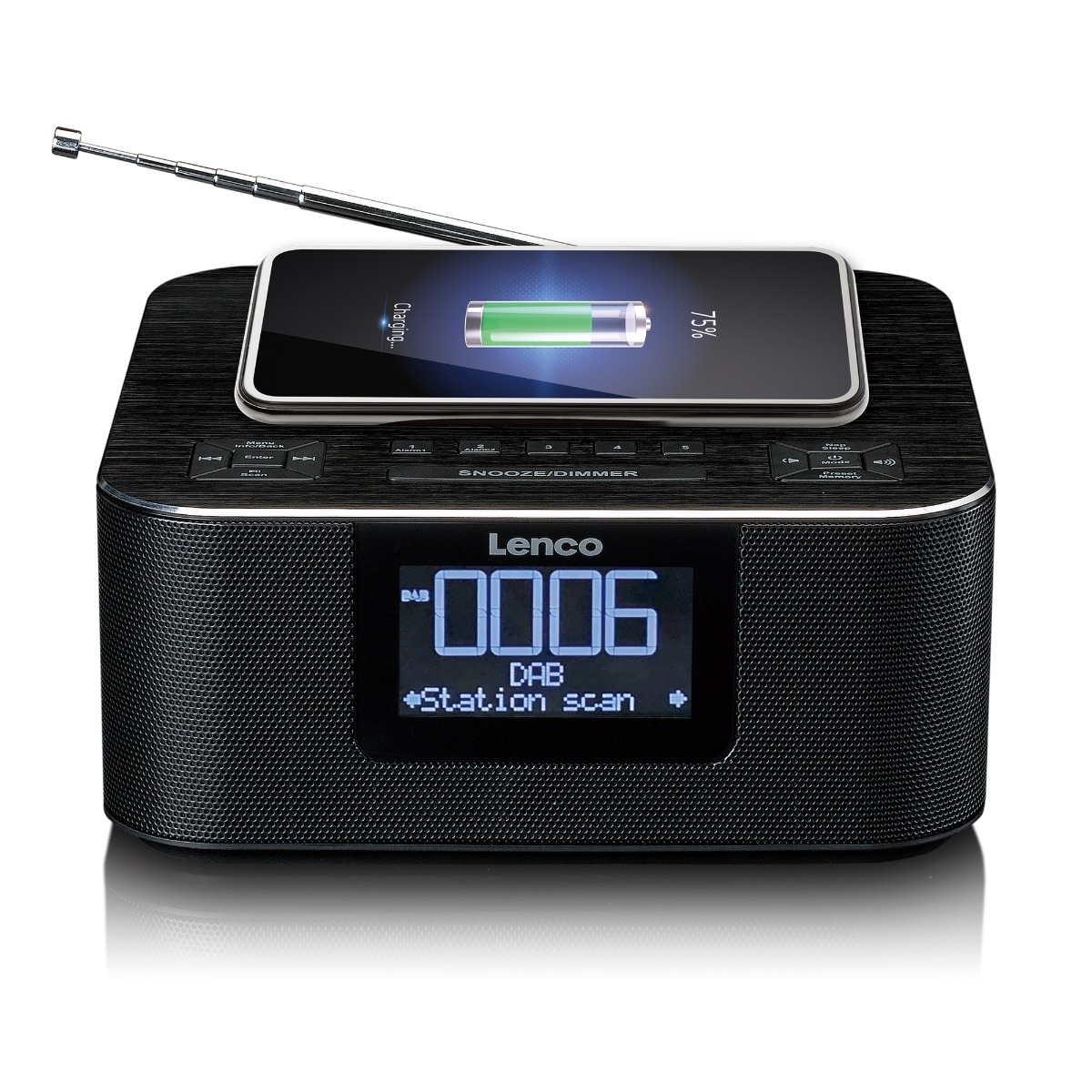 Stereo wekkerradio&nbsp;DAB+/FM/BT + draadloos opladen smartphone
