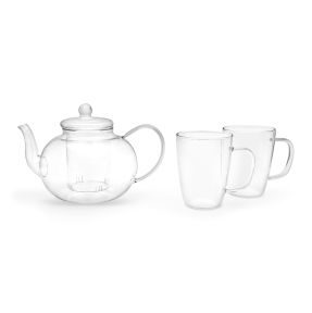 Glazen theeset – theepot 1 L + 2 glazen 