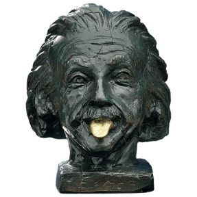 J. Nemecek sculptuur - Einsteins hoofd met gouden tong