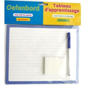 Oefenbord met stift en spons (uitwisbaar) / Tableau d'apprentissage avec feutre et éponge (effaçable)