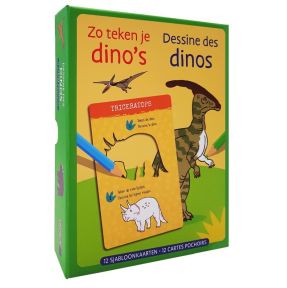 Zo teken je dino's - 12 sjabloonkaarten / Dessine des dinos – 12 cartes pochoirs