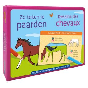 Zo teken je paarden - 12 sjabloonkaarten / Dessine des chevaux – 12 cartes pochoirs