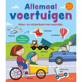 Kleur- en stickerboek met woordjes - Allemaal voertuigen (3-5 j.)