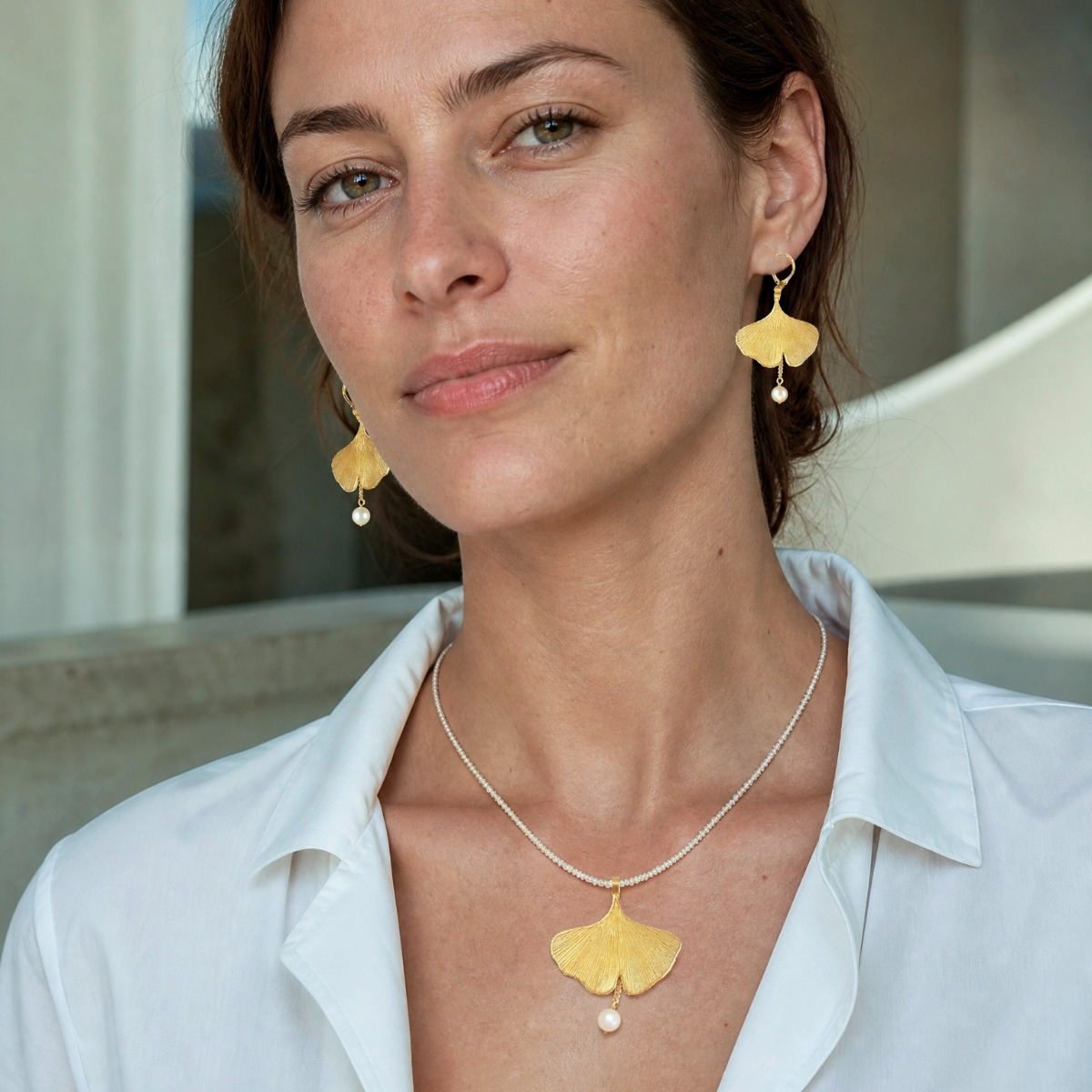 Sieradenset Petra Waszak Ginkgo met Gekweekte Parels