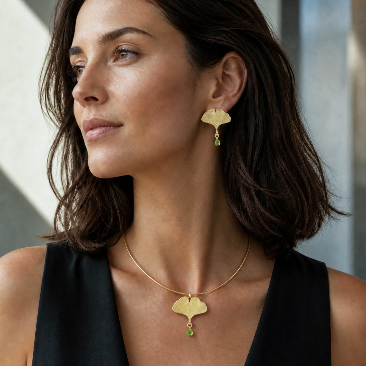 Oorstekers Petra Waszak Ginkgo met Groen Kristalglas