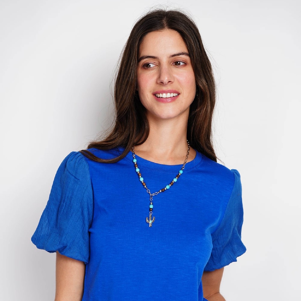 T-shirt Ronde Hals met Gebolde Mouwen Linnen