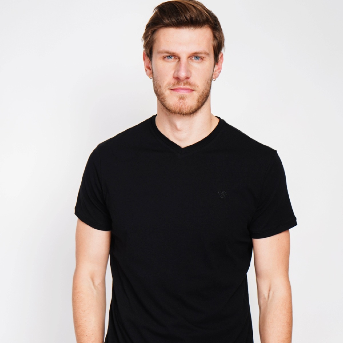 T-shirt V-hals met Borstlogo Katoen